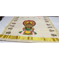 SOLID TISSUE MURAL PAINTING SAREE WITH  KADHAKALI DESIGN